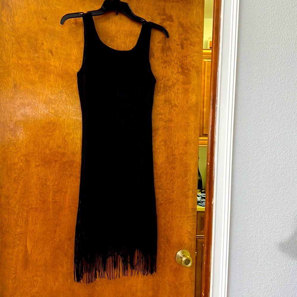 Black knit/crochet dress with fringe